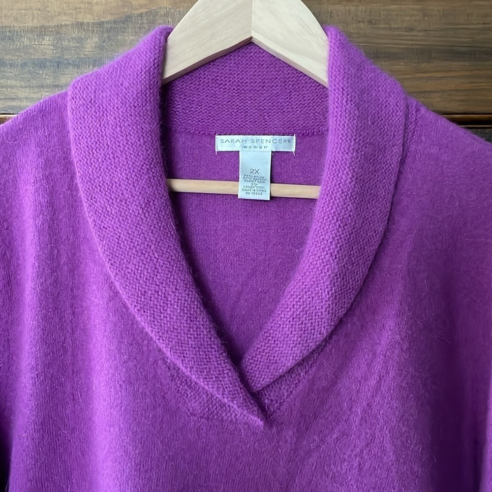 Sarah Spencer Magenta Angora Shawl Collar Sweater Women’s Size 2X - Picture 4 of 8